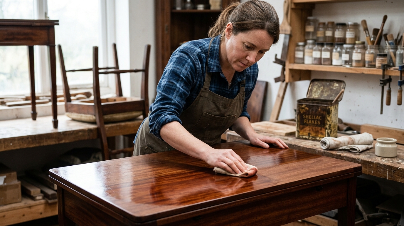 14 Coats of Garnet Shellac Built on a Mahogany Card Table with a French Polish Rubber