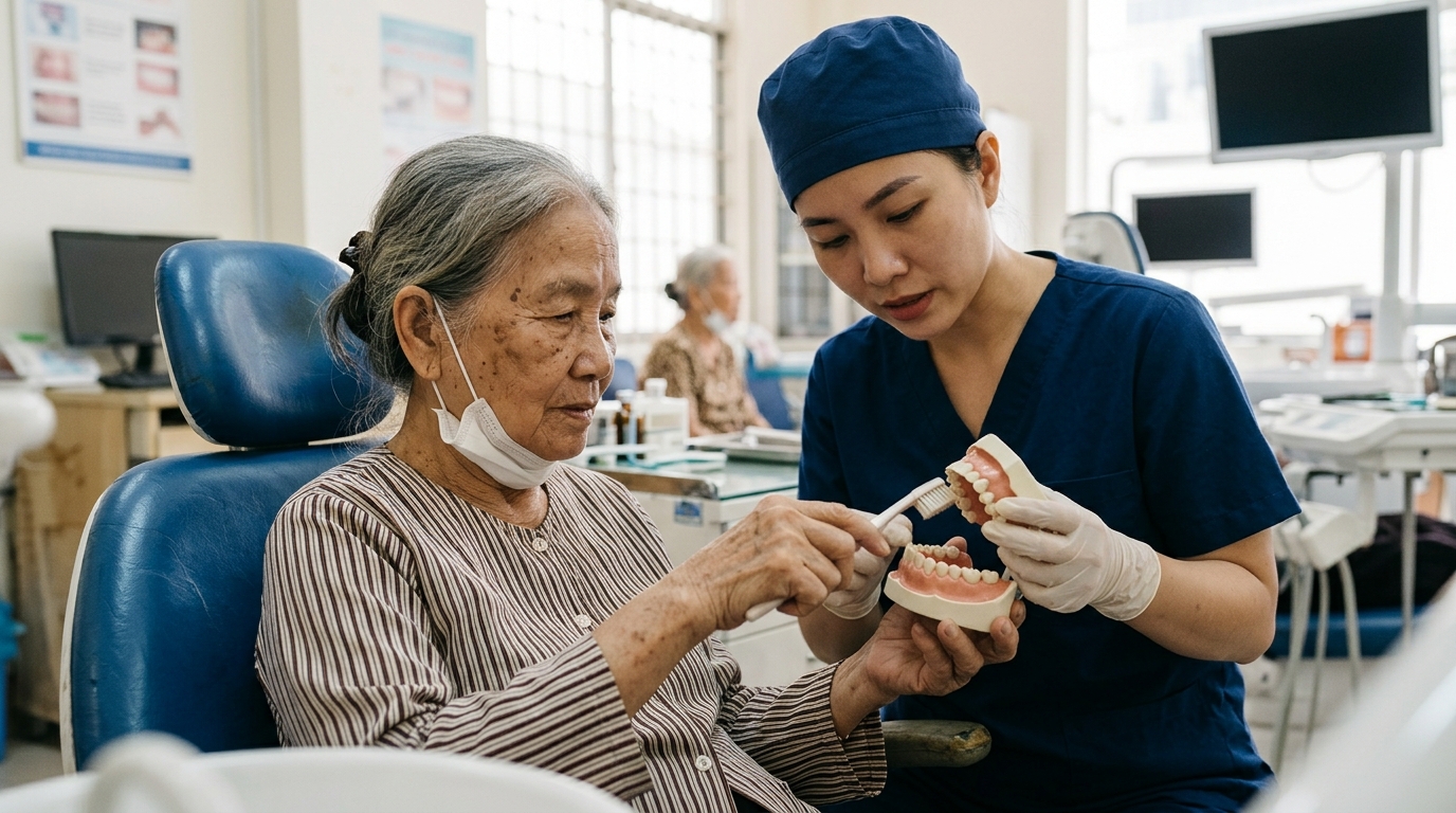 Vệ sinh răng miệng đúng cách khi về già