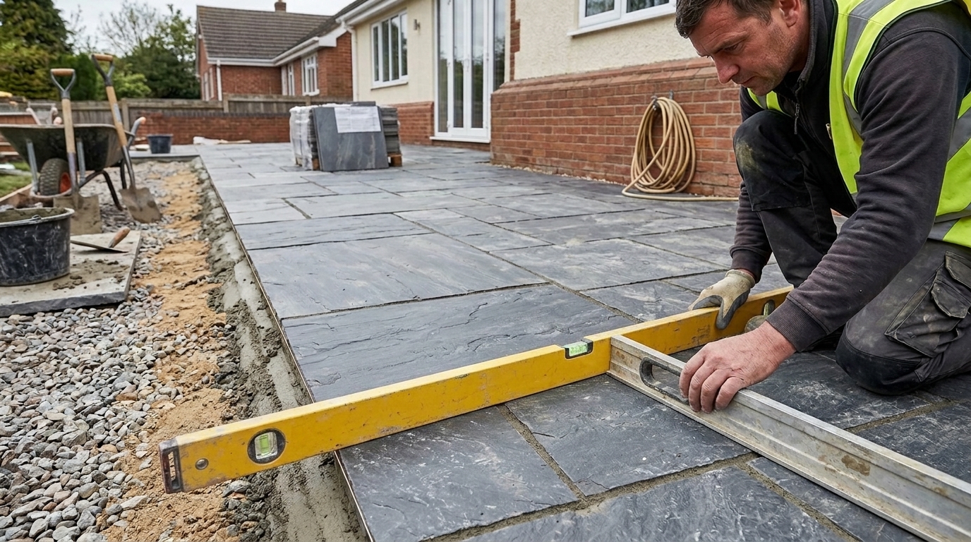 7 Millimetre Fall per Metre Set out with a Stabila Level across a 10-Metre Patio Run