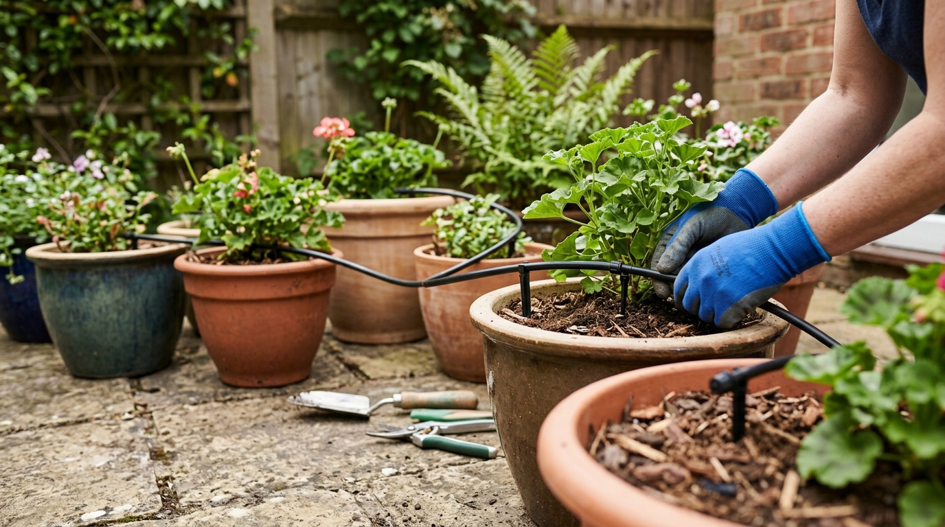 8 Litres a Day Saved by a GARDENA Micro-Drip Line Across a 15-Pot Patio