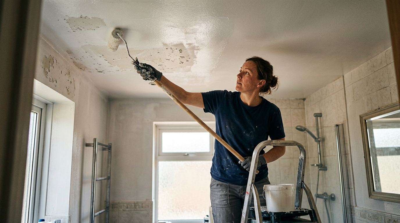 Peeling Paint on Bathroom Ceilings Stopped with a Zinsser Perma-White Two-Coat Routine