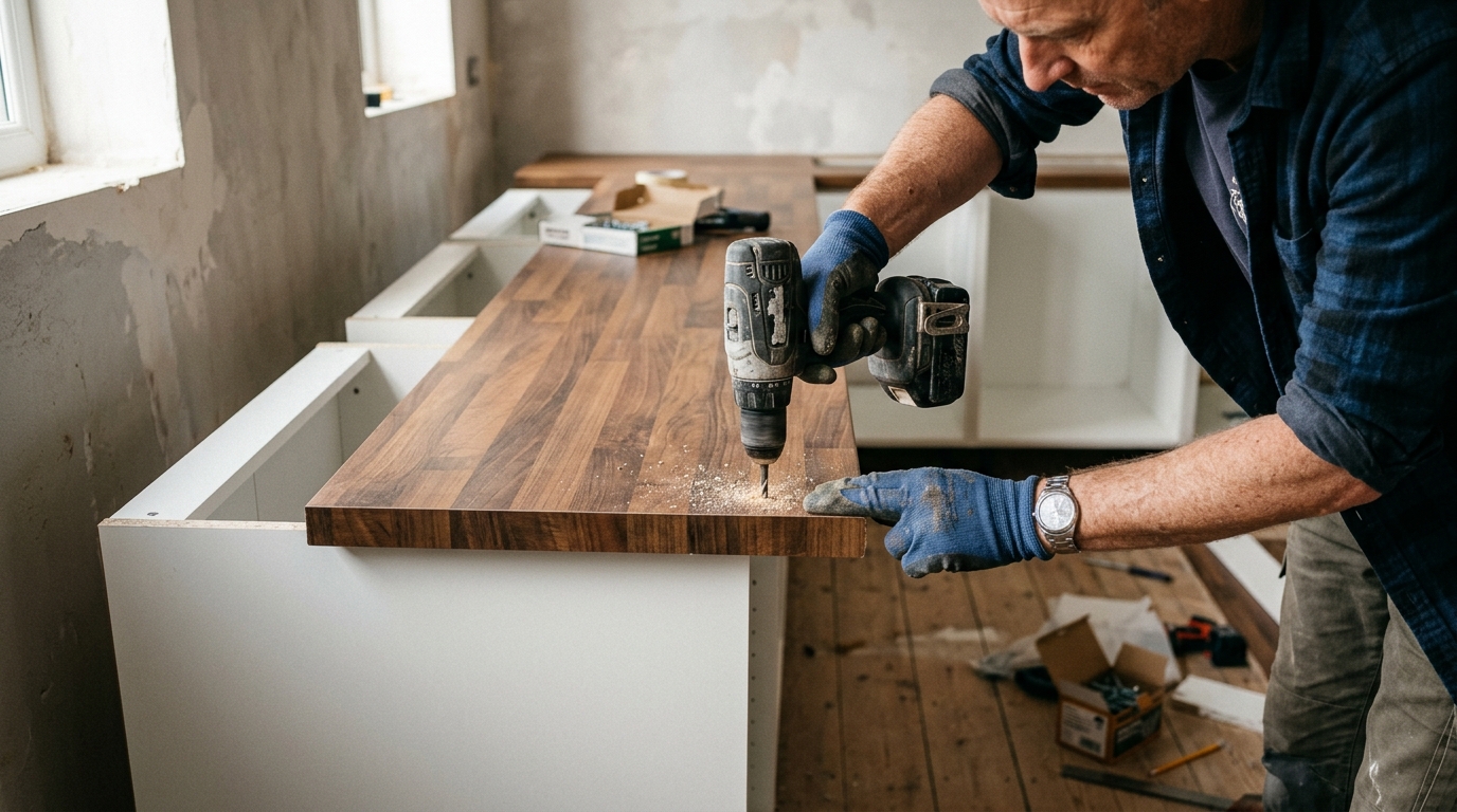 2 Metres of Bench Seating Built from Two Besta Frames and a Karlby Worktop