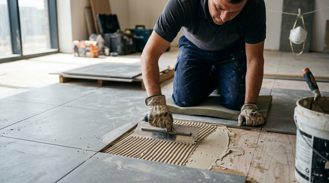 15 Litres of Adhesive Saved by Notch Trowel Selection on 300 Square Metres of Porcelain