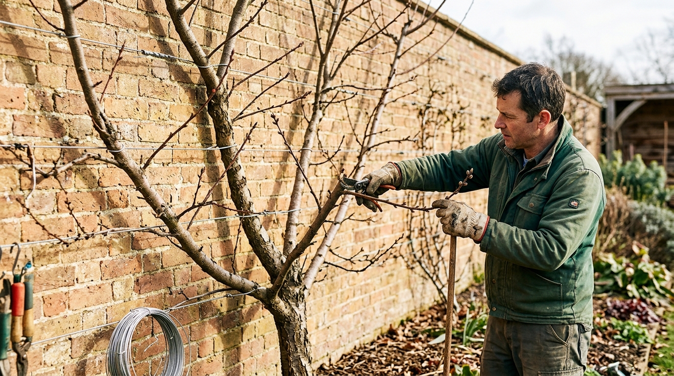 8 Fan Ribs Set on a Prunus Persica Against a Warm Wall with Gripple Wire