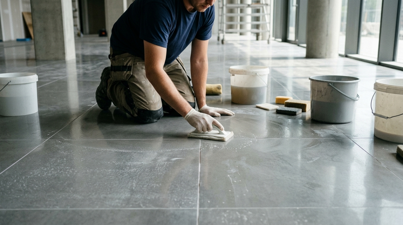 0.4mm Grout Haze Removed from Polished Porcelain with a Fila Deterdek Wash