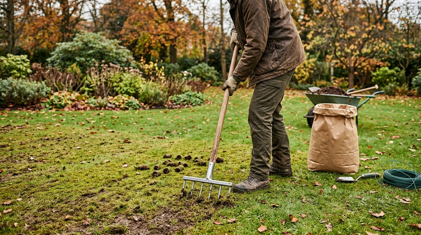 400 Square Metres of Tired Turf Aerated with a Wolf-Garten Hollow-Tine Fork and Autumn Feed