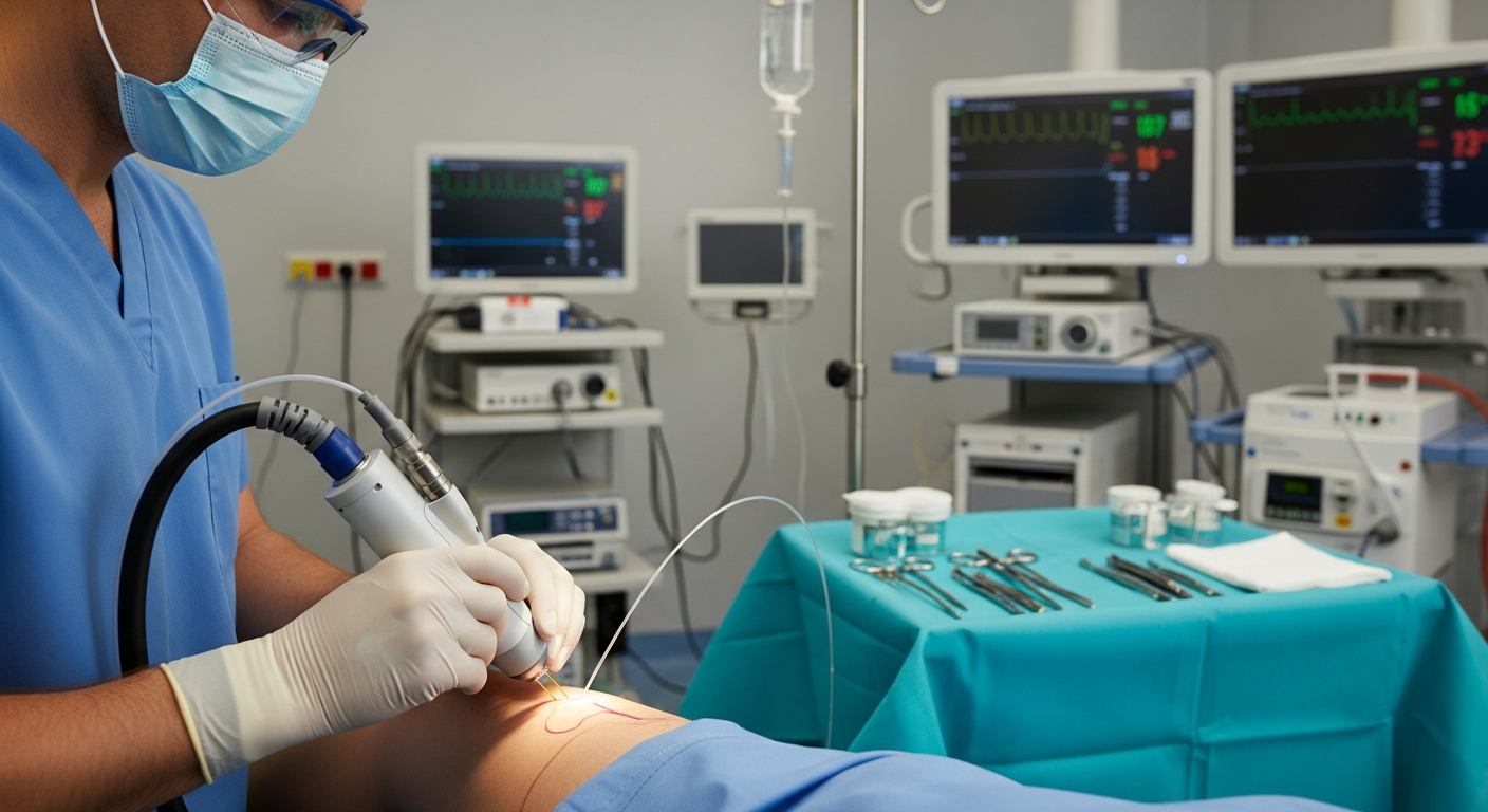 Η διαδικασία της λέιζερ θεραπείας για φλεβικές παθήσεις.