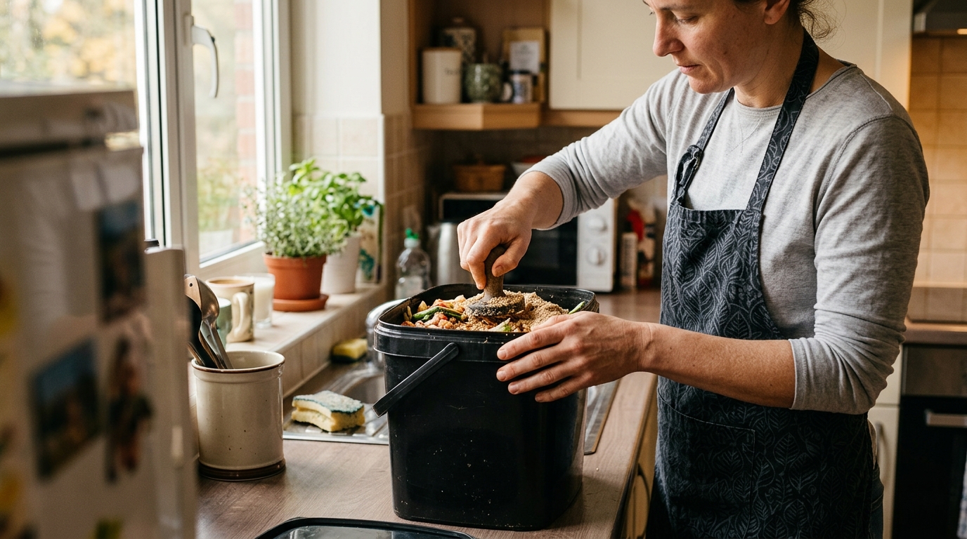 Bokashi One Bran Ferments 16 Kilograms of Food Waste in a Sealed Kitchen Caddy