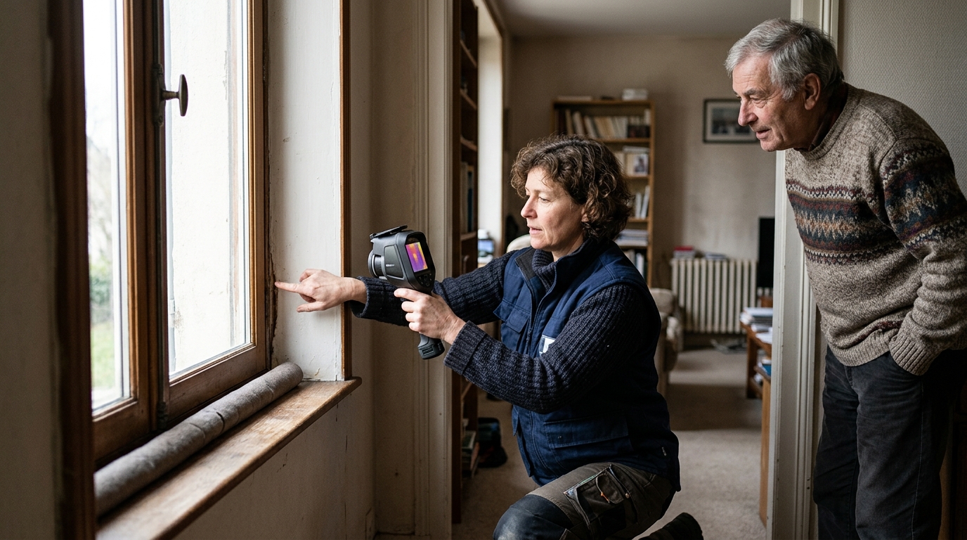 Fenster, die vor dem Winter Wärme verlieren