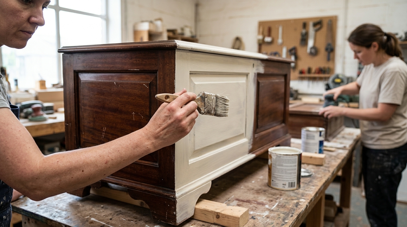 2 Coats of Zinsser BIN Primer That Block Tannin Bleed on a Painted Mahogany Chest