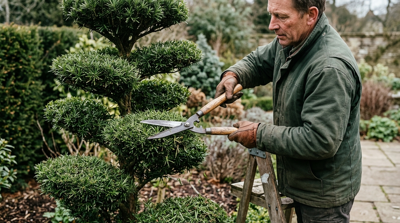6 Cloud-Pruned Tiers Shaped on a Podocarpus with Okatsune 217 Shears