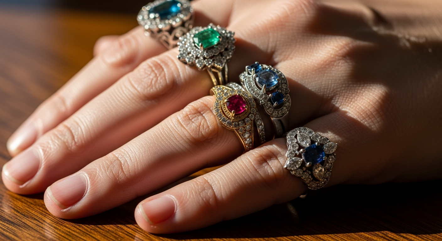 Pedras preciosas que realçam a beleza das mãos.