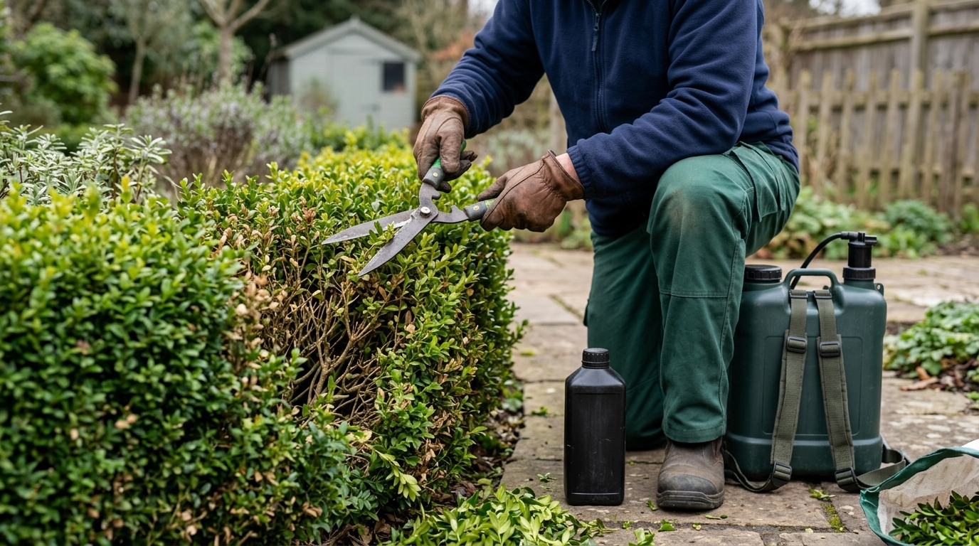 Box Blight Stopped on Buxus Sempervirens with a Topbuxus Health Mix Routine