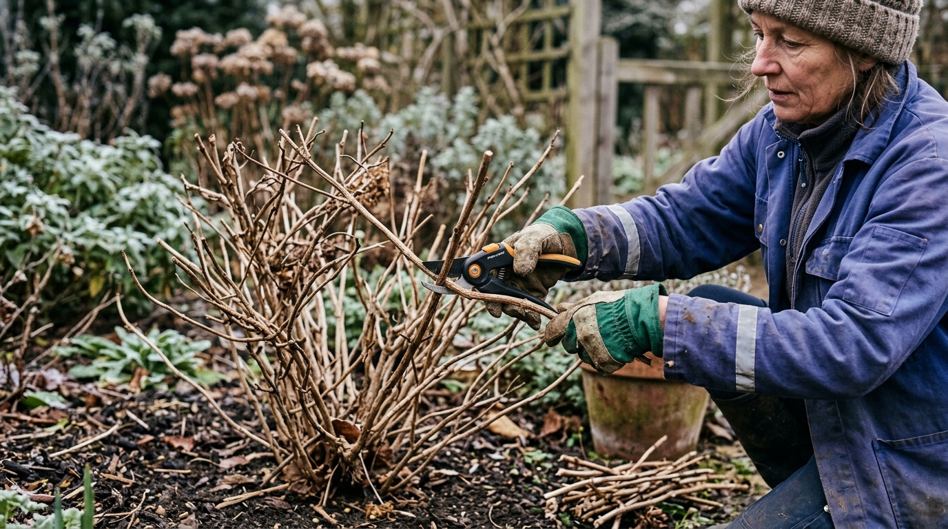 Fiskars PowerGear X: Cleaner Cuts on Woody Hydrangea Stems Than Standard Bypass Pruners