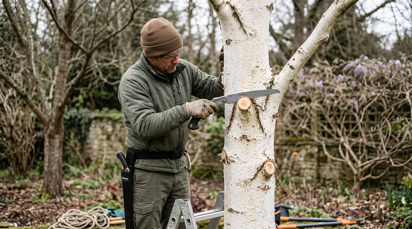 3 Cuts to a Clear Trunk on a Betula Utilis Jacquemontii Using a Silky Zubat Saw