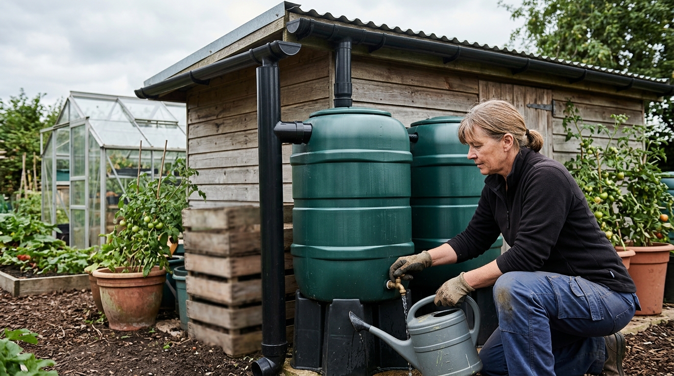 4,000 Litres a Year Captured by a Rainwater Terrace Tank on a Shed Roof Run