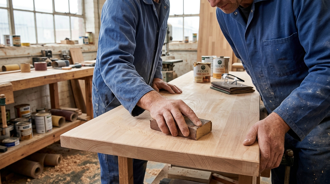 5 Grit Stages for Hand-Sanding a Beech Worktop Before Fiddes Hard Wax Oil