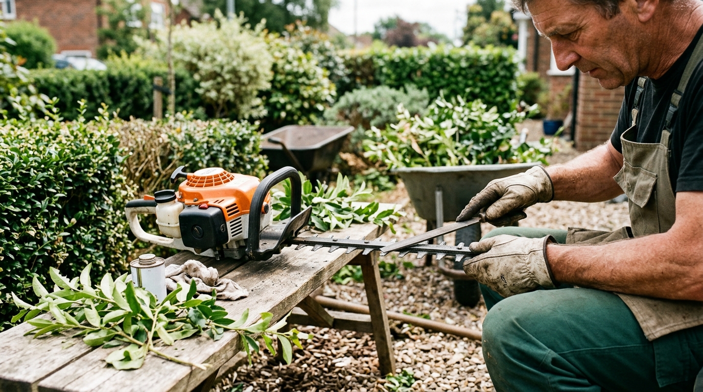 STIHL HS 45: Why a Blunt Blade Tears Ligustrum Leaves and How Resharpening Fixes It