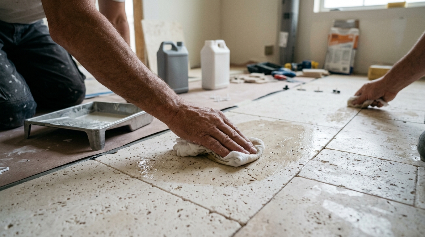 4 Litres of Sealer Saved by Priming Travertine with Lithofin MN Before Grouting