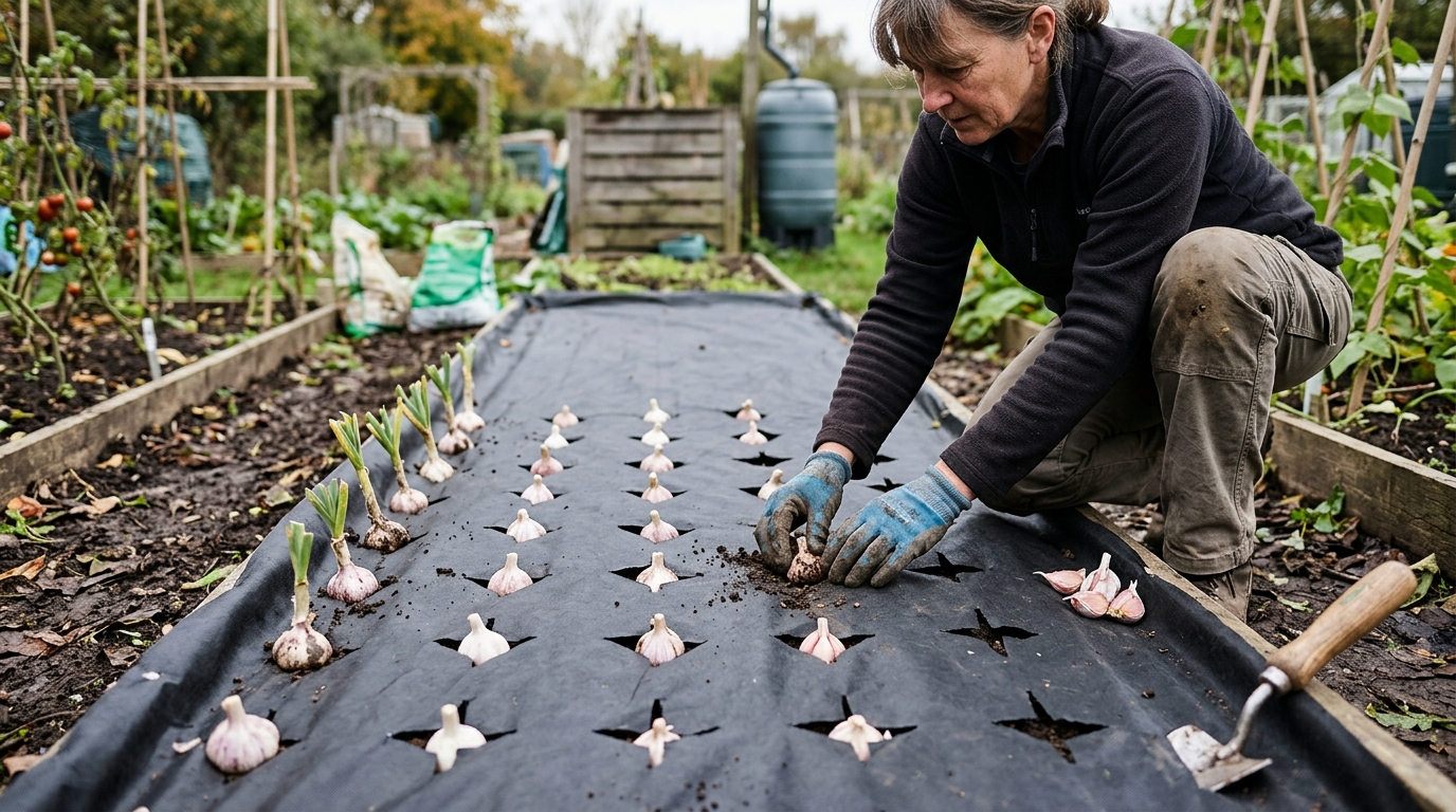 40 Garlic Bulbs from Solent Wight Planted Through a Mypex Weed Membrane