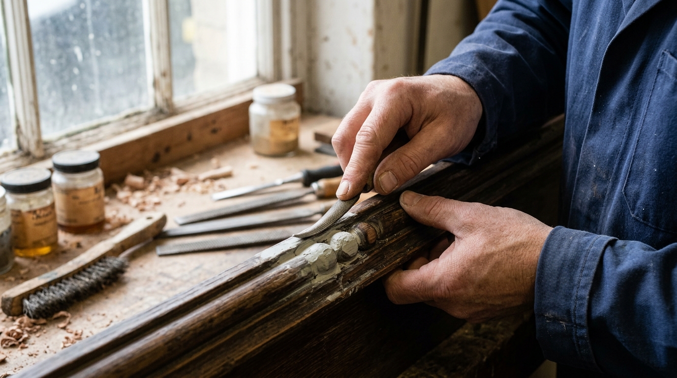 3 Missing Beads Recarved on a Georgian Cornice with Milliput and a Riffler File
