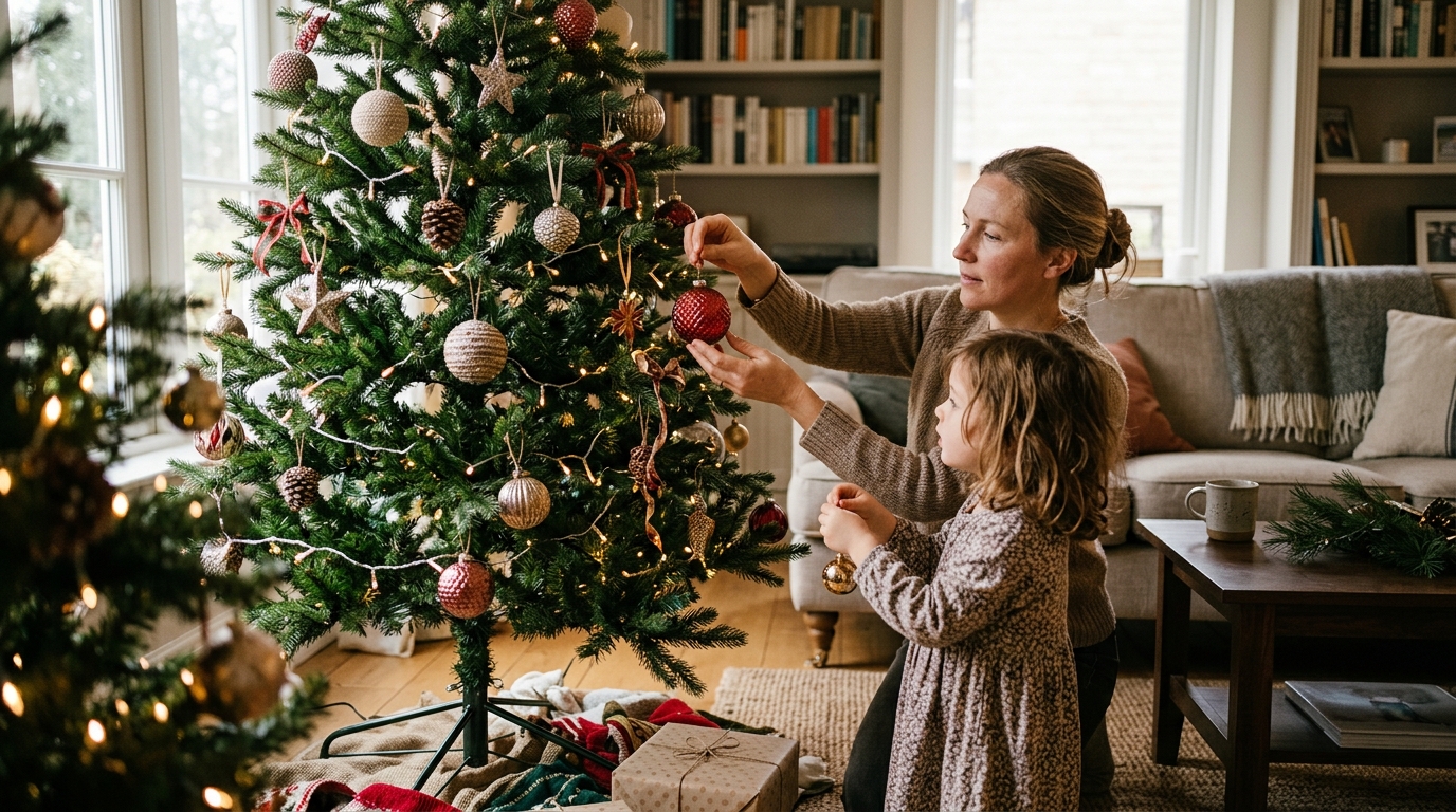 Cách sắp xếp cây thông tạo điểm nhấn cho phòng khách