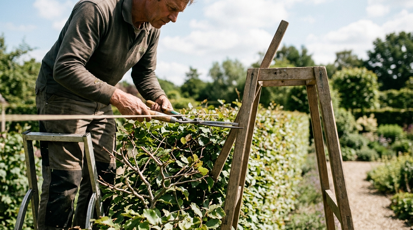 Level a Beech Hedge Top with a Draper Line and a 1.8-Metre Batter Frame